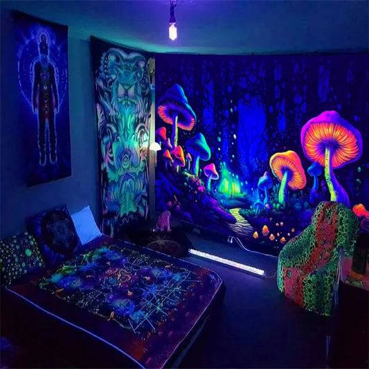1pc Fluorescent mushroom black light tapestry